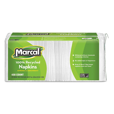 Marcal 100% Recycled Luncheon Napkins, 1-Ply, 11.4 x 12.5, White, 400/Pack (6506PK)