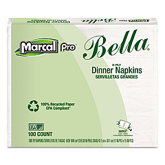 Marcal PRO 100% Premium Recycled Bella Dinner Napkins, 15 x 17, White, 3000/Carton (06410)