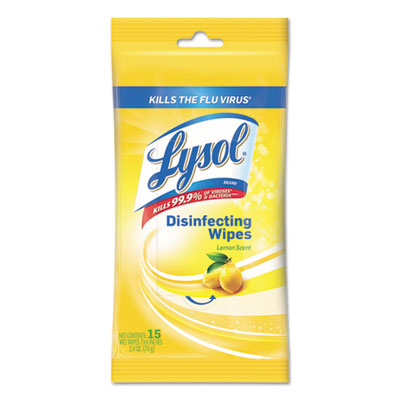 LYSOL Brand Disinfecting Wipes Flatpacks, 7 x 8, Lemon, 15 Wipes/Pack, 24 Packs/Carton (93043)