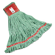 Rubbermaid Commercial Web Foot Wet Mops, Cotton/synthetic, Green, Large, 5-In. Red Headband, 6/carton (A153GRE)