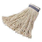 Rubbermaid Commercial Universal Headband Mop Heads, Cotton, White, 16 Oz, 1-In. Blue Headband, 12/ct (E136WHI)