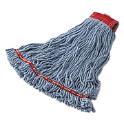 Rubbermaid Commercial Swinger Loop Shrinkless Mop Heads, Cotton/synthetic, Blue, Large, 6/carton (C253BLU)