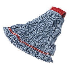Rubbermaid Commercial Swinger Loop Shrinkless Mop Heads, Cotton/synthetic, Blue, Large, 6/carton (C253BLU)
