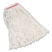 Rubbermaid Commercial Non-Launderable Premium Cut-End Cotton Mop, White, 32 oz, 1" Orange Headband, 12/Carton (F119WHI)