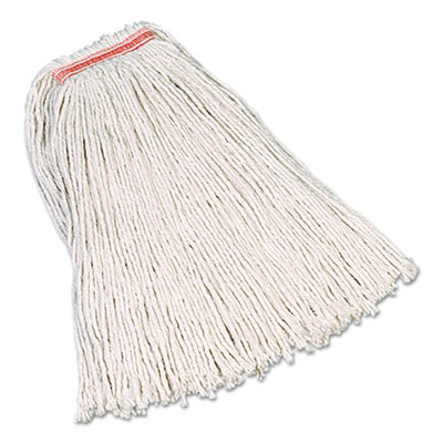 Rubbermaid Commercial Non-Launderable Premium Cut-End Cotton Mop, White, 32 oz, 1" Orange Headband, 12/Carton (F119WHI)