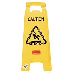 Rubbermaid Commercial Multilingual "Caution" Floor Sign, 11 x 12 x 25, Yellow (611200YW)