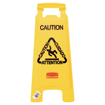 Rubbermaid Commercial Multilingual "Caution" Floor Sign, 11 x 12 x 25, Yellow (611200YW)