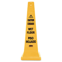 Rubbermaid Commercial Multilingual Wet Floor Safety Cone, 12.25 x 12.25 x 36, Yellow (627677)