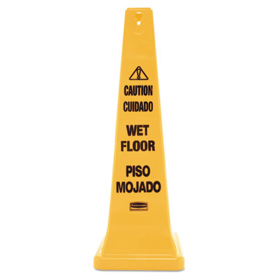 Rubbermaid Commercial Multilingual Wet Floor Safety Cone, 12.25 x 12.25 x 36, Yellow (627677)