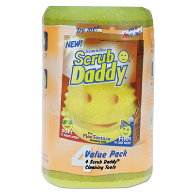 Scrub Daddy Scratch-Free Scrubbing Sponge, 4 1/8" Diameter, Yellow, Polymer Foam, 4/pack (SD4PI)