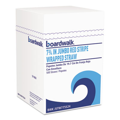 Boardwalk WRAPPED JUMBO STRAWS, 7 3/4", PLASTIC, RED W/WHITE STRIPE, 400/PACK (BWKJSTW775S24PK)