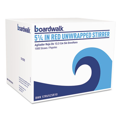 Boardwalk SINGLE-TUBE STIR-STRAWS, 5 1/4", RED, 1000/PACK (BWKSTRU525R10PK)