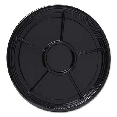 WNA Caterline Casuals Thermoformed Platters, 6 Compartments, 16" Diameter, Black, Plastic, 25/Carton (A526BL)