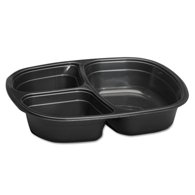 Genpak BAKERY TRAYS, 3-COMPARTMENT, 6.63 X 1.63 X 8.44, BLACK, 125/BAG, 2 BAGS/CARTON (55027)