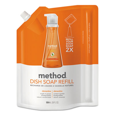 Method Dish Soap Refill, Clementine Scent, 36 oz Pouch, 6/Carton (01165CT)