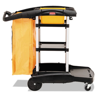 Rubbermaid Commercial High Capacity Cleaning Cart, Plastic, 4 Shelves, 2 Bins, 21.75" x 49.75" x 38.38", Black (9T7200BK)