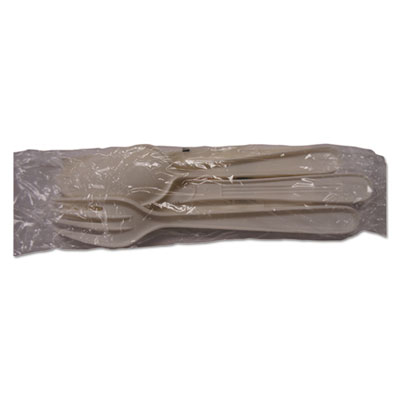 GEN Heavyweight Cutlery, Fork/Knife/Teaspoon/Salt/Pepper/Napkin, Polypropylene Plastic, White, 250/Carton (GENWHY6KIT250)