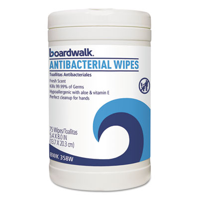 Boardwalk Antibacterial Wipes, 8 X 5 2/5, Fresh Scent, 75/canister, 6 Canisters/carton (BWK458W)