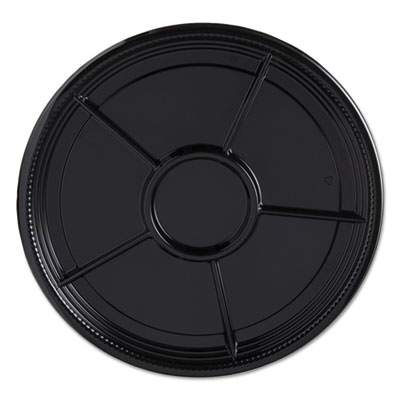 WNA Caterline Casuals Thermoformed Platters, 6 Compartments, 12" Diameter, Black, Plastic, 25/Carton (A522BL)