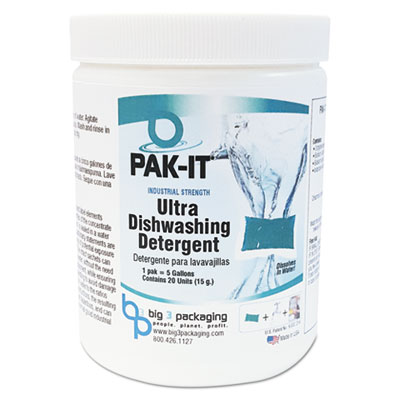 PAK-IT ULTRA DISH DETERGENT, LEMON, 20 PAKS/TUB, 12 TUBS/CARTON (5505202020CT)