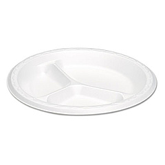 Genpak Elite Laminated Foam Plates, 8.88 Inches, White, Round, 3 Comp, 125/pk, 4 Pk/ct (LAM39)