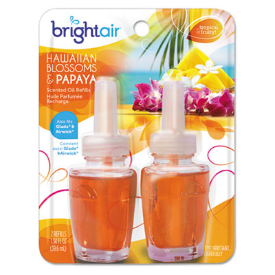 BRIGHT Air Electric Scented Oil Air Freshener Refill, Hawaiian Blossoms And Papaya, 2/pack (900256PK)