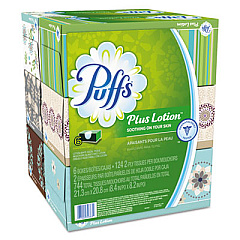 Puffs Plus Lotion Facial Tissue, 2-Ply, White, 124 Sheets/Box, 6 Boxes/Pack, 4 Packs/Carton (39383)