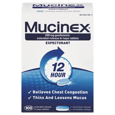 Mucinex Expectorant Regular Strength, 100 Tablets/Box, 12 Box/Carton (00815)