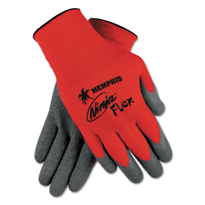 MCR Safety Ninja Flex Latex Coated Palm Gloves, EN388: 3131, 10" Long, Large, Red/Gray, 12 Pairs (N9680L)