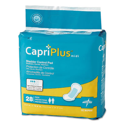 Medline Capri Plus Bladder Control Pads, Extra Plus, 6.5 x 13.5, 28/Pack, 6/Carton (BCPE02CT)
