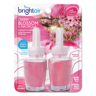 BRIGHT Air ELECTRIC SCENTED OIL AIR FRESHENER REFILL, CHERRY BLOSSOM/MAGNOLIA, 0.67 OZ JAR, 2/PACK, 6 PACKS/CARTON (900271)