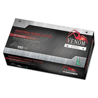 Medline Venom Steel Industrial Nitrile Gloves, Large, Black, 6 Mil, 100/box (VEN6143)