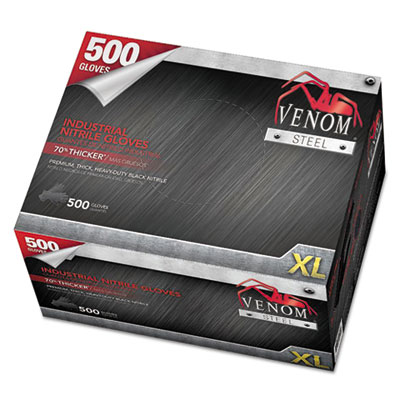 Medline VENOM STEEL INDUSTRIAL NITRILE GLOVES, X-LARGE, BLACK, 6 MIL, 500/BOX (VEN6544)