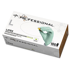 Medline Professional Latex Exam Gloves With Aloe, Large, Green, 100/box (PRO31793)