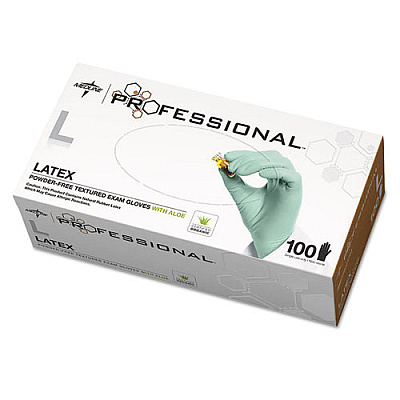 Medline Professional Latex Exam Gloves With Aloe, Large, Green, 100/box (PRO31793)