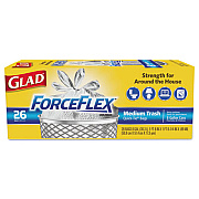 Glad ForceFlex Medium Quick-Tie Trash Bags, 0.69 mil, 8 gal, White, 26/Box (70403BX)