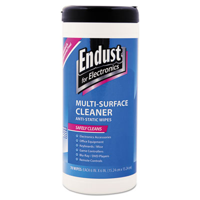 Endust Antistatic Premoistened Wipes for Electronics, Cloth, 6" x 6", 70/Tub (259000)