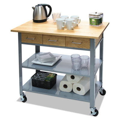 Vertiflex Countertop Serving Cart, 35.5w x 19.75d x 34.25h, Silver/Brown (VF53039)