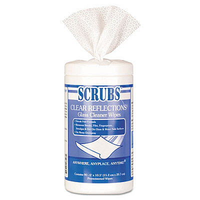 SCRUBS Glass Cleaner Wipes, 6 X 10 1/2, White, 90 Canister/pack, 6 Cans/carton (98528)