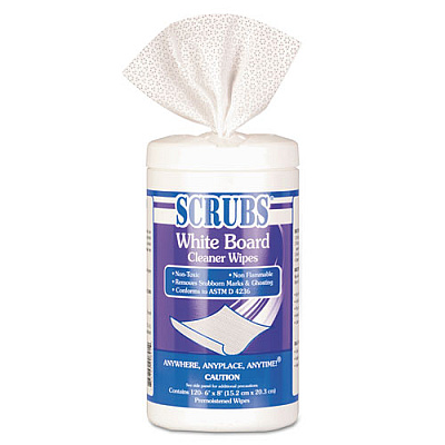 SCRUBS White Board Cleaner Wipes, Cloth, 8 X 6, White, 120/canister, 6/Carton (90891CT)