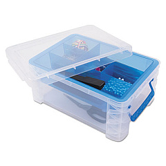 Advantus Super Stacker Divided Storage Box, 6 Sections, 10.38" x 14.25" x 6.5", Clear/Blue (37371)