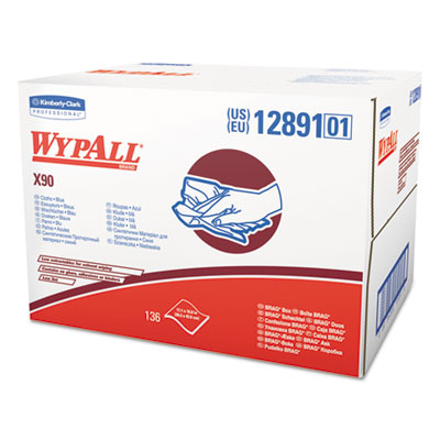 WypAll X90 Cloths, BRAG Box, 2-Ply, 11.1 x 16.8, Denim Blue, 136/Carton (12891)