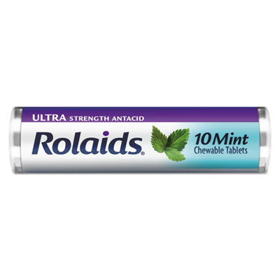 Rolaids Ultra Strength Antacid Chewable Tablets, Mint, 10/Roll, 12 Roll/Box (R10034)