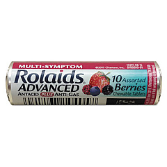 Rolaids Advanced Antacid Plus Anti-Gas Tablets, Assorted Berries, 10/Roll, 12 Roll/Box (R10405)