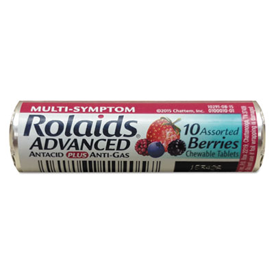 Rolaids Advanced Antacid Plus Anti-Gas Tablets, Assorted Berries, 10/Roll, 12 Roll/Box (R10405)