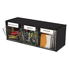 deflecto Tilt Bin Interlocking Multi-Bin Storage Organizer, 3 Sections, 23.63" x 7.75" x 9.5", Black/Clear (20304OP)