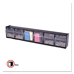 deflecto Tilt Bin Interlocking Multi-Bin Storage Organizer, 6 Sections, 23.63" x 3.63" x 4.5", Black/Clear (20604OP)