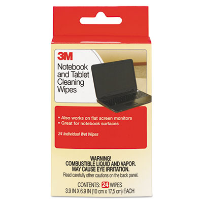 3M Notebook Screen Cleaning Wet Wipes, Cloth, 7 x 4, White, 24/Pack (CL630)