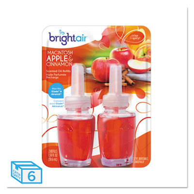 BRIGHT Air ELECTRIC SCENTED OIL AIR FRESHENER REFILL, MACINTOSH APPLE/CINNAMON, 2/PACK, 6 PACKS/CARTON (900255)