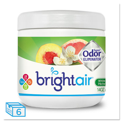 BRIGHT Air Super Odor Eliminator, White Peach and Citrus, 14 oz Jar, 6/Carton (900133CT)